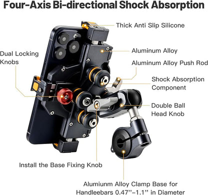 Aluminum Motorcycle Cell Phone Mount with Vibration Dampener, M1 Anti-Theft MTB Phone Mount for Motorcycle ATV Bike UTV Scooter, ATV Phone Holder Fit 6.1"-7.2" Phone, High-Speed Secure Lock