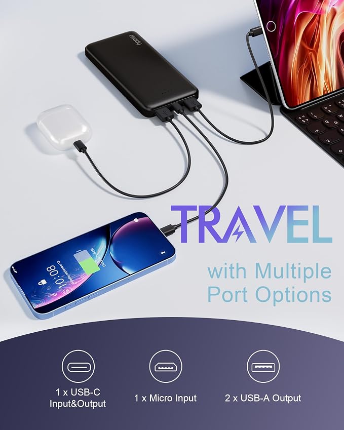 Miady 2-Pack Portable Charger, Slim 10000mAh Power Bank Travel Battery Pack | Dual USB丨3 Outputs 2 Inputs丨for Backpack Travel Camping丨Slim丨Compatible with iPhone Android etc丨Flight-Safe丨37Wh丨Flag Edtion