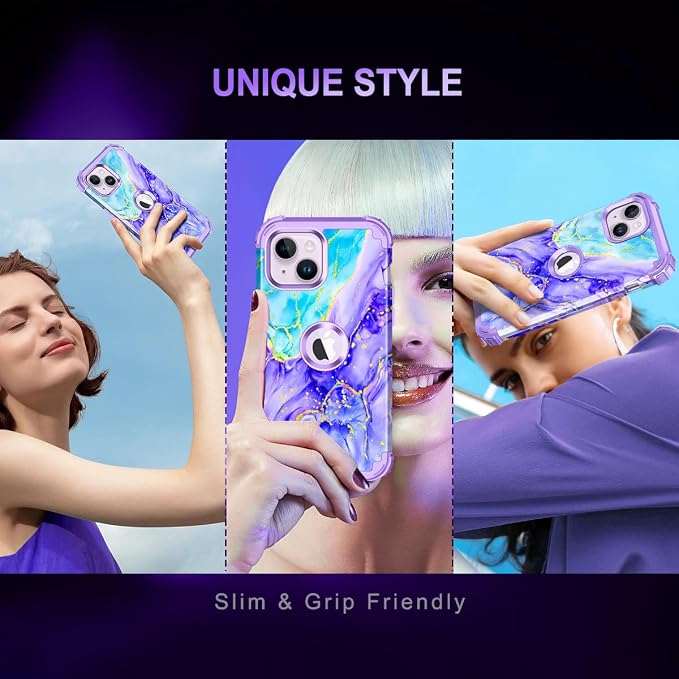 Casetego for iPhone 13 Case,iPhone 14 Case,Three Layer Heavy Duty Sturdy Shockproof Protection Full Rugged Hard PC+Soft TPU Bumper Protective Girls Case for Apple iPhone 13/14 6.1 inch,Cobalt Violet