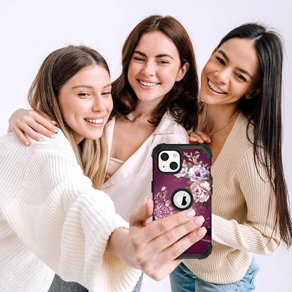 Hocase for iPhone 14 Plus Case, Heavy Duty Shockproof Protection Soft Silicone Rubber+Hard Plastic Bumpers Hybrid Protective Case for iPhone 14 Plus 6.7" 2022 - Royal Purple Flowers