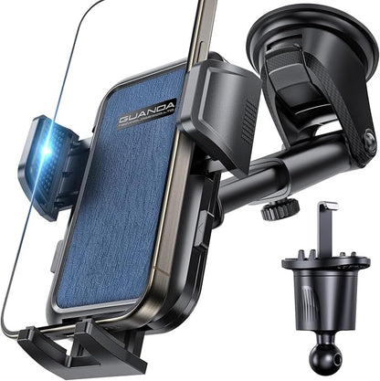 Car Phone Holder Mount(+Air Vent Hook) [Military Grade Stable], 360° Rotatable Suction Cup Car Phone Mount for Dashboard Windshield ,Truck Cradle Stand for iPhone 17 16 Pro Max Samsung All Phone