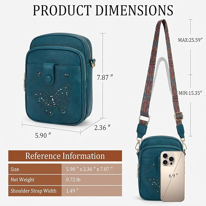 KITEVIUN Crossbody Bags for Women Leather Crossbody Purse Small Shoulder Phone Purse with Adjustable Strap & RFID Card Slots