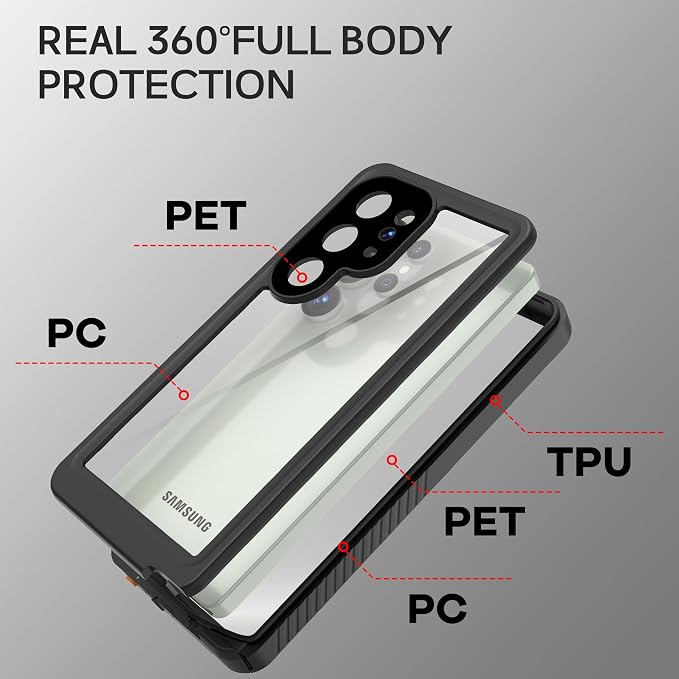 Omio Compatible with Samsung Galaxy S25 Ultra Waterproof Case, Full Body IP68 Waterproof Dustproof Underwater Case Built-in Lens & Screen Protector Military Grade Shockproof Case for Men Women, Black
