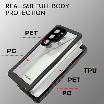 Omio Compatible with Samsung Galaxy S25 Ultra Waterproof Case, Full Body IP68 Waterproof Dustproof Underwater Case Built-in Lens & Screen Protector Military Grade Shockproof Case for Men Women, Black