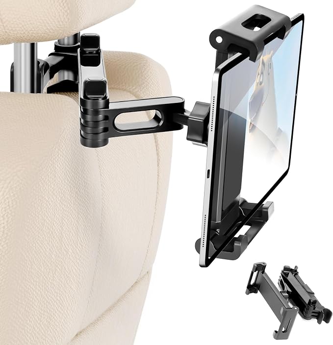 Tablet Holder for Car Headrest,Foldable Stand Compatible with 6-13" iPad,Air,Mini,Switch,360° Adjustable Rotation,Essential for Road Travel,Black
