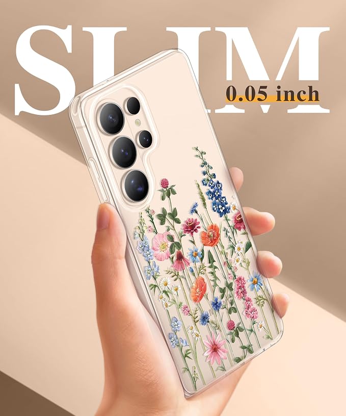 GVIEWIN for Samsung Galaxy S26 Ultra Case, Clear Floral Slim Shockproof Protective Women Phone Case, Non-Yellowing, with Screen Protector&Camera Lens Protector for S26 Ultra 6.9", Wild Petals/Colorful