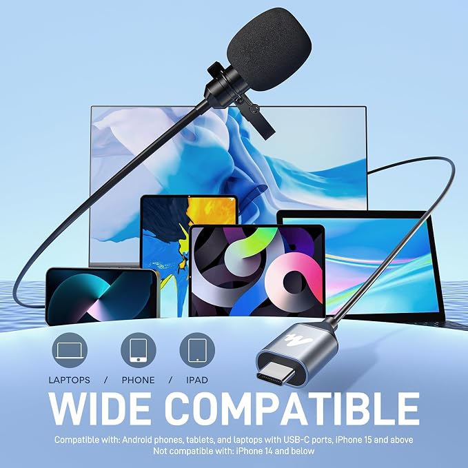 MAONO USB C Lavalier Microphone for iPhone 15, iPad, Android, Omnidirectional Condenser Lapel Mic for Recording, Interview, Video Podcast, Vlogging, YouTube, TikTok, UL11
