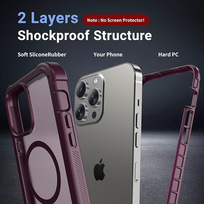 jaroco Magnetic for iPhone 13 Pro Max Case, [Compatible with MagSafe][Military Grade Drop Protection][Heavy Duty Protection][Non-Slip][Shockproof] 2-Layer Durable Bumper Phone Case 6.7''-Wine Red
