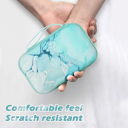 CameCosy DIY Phone Charger Cover Storage Sets USB Earphone Wire Saver Cable Organizer with Travel Storage Bag, Soft Cute Cable Protector Phone Charger Protector Compatible for iPhone(Green Marble)