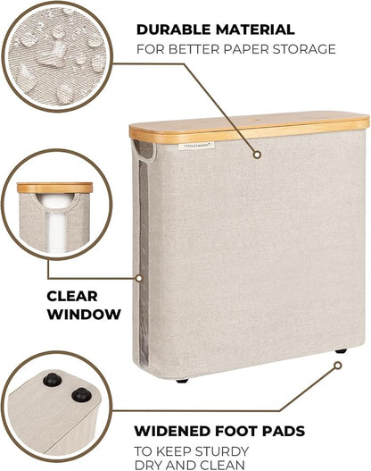 StorageWorks Large Toilet Paper Storage with Bamboo Lid, Toilet Paper Holder Basket for Up to 12 Mega or 16 Regular Size Rolls, Paper Storage Baskets for Bathroom, Light Khaki, 1 Pack