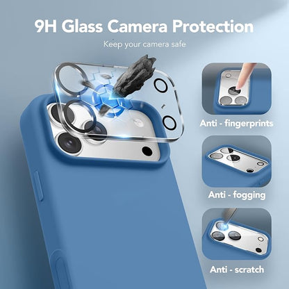 GONEZ Magnetic for iPhone 17 Pro Case, Compatible with MagSafe, [Screen Protector + Camera Lens Protector], Liquid Silicone Anti-Scratch Shockproof Protective Phone Case 6.3 inch, Lake Blue
