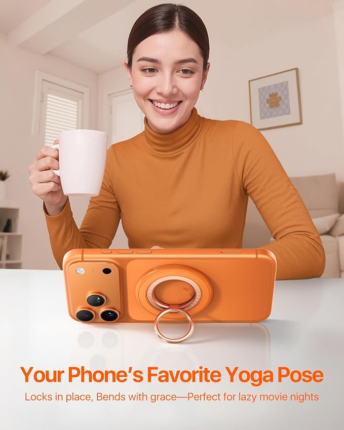 andobil [2026 3rd Gen] Magnetic Phone Grip for MagSafe [Sability Max] Stronger Two-Sided Magnet Cell Phone Ring Holder Compatible with MagSafe Accessories, iPhone 17 Pro Max Air 16 15 14 13 12, Orange