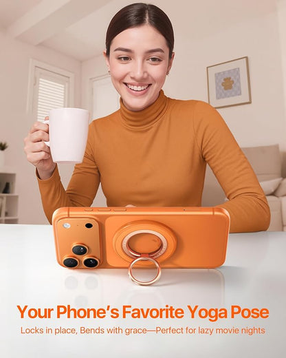 andobil [2026 3rd Gen] Magnetic Phone Grip for MagSafe [Sability Max] Stronger Two-Sided Magnet Cell Phone Ring Holder Compatible with MagSafe Accessories, iPhone 17 Pro Max Air 16 15 14 13 12, Orange