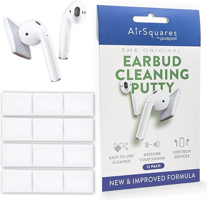 AirSquares Earbud Cleaning Putty, The Original Cleaner Kit Compatible with Airpods, Earbuds & Tech Devices | Easily Remove Wax, Dirt & Gunk from Your Devices | Featured on NBC's Today Show (12 Pack)