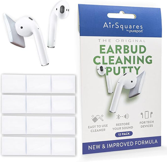 AirSquares Earbud Cleaning Putty, The Original Cleaner Kit Compatible with Airpods, Earbuds & Tech Devices | Easily Remove Wax, Dirt & Gunk from Your Devices | Featured on NBC's Today Show (12 Pack)