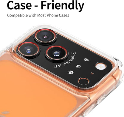 Aluminum Alloy Camera Lens Protector Bumper for iPhone 17 Pro Max, Anti-Scratch Metal Ring Cover, No Glass Design, AF Protected Text,Black with Red Circle