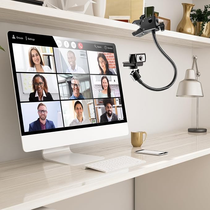 Webcam Stand, Webcam Mount Gooseneck Arm with Phone Holder Web Camera Stand Desk Mount Clip Clamp for Logitech Webcams C922 C930e C920S C920 C615 C960 C920x BRIO 4K NexiGo N60 and More