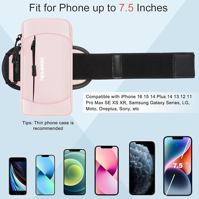 Arm Phone Holder for Running, Crossbody Phone Holder Bag, Phone Arm Bands for Running Hiking, Adjustable Cell Phone Armbands for iPhone Samsung Galaxy LG Card Keys 7.5 Inch (Crossbody Bag Pink)