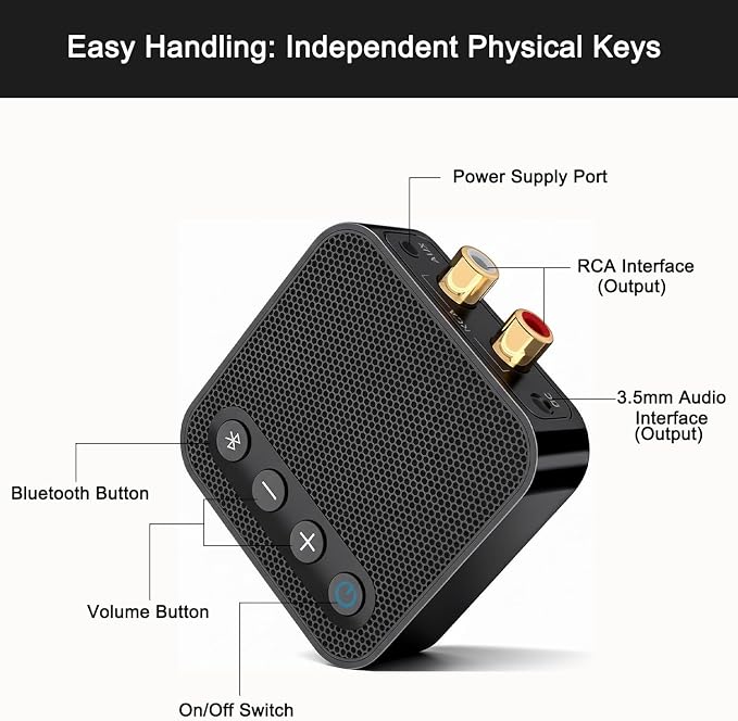 Bluetooth to RCA Adapter for Stereo Receiver - aptX HD Long Range Low Latency Bluetooth Receiver for Home Stereo Wireless Audio Adapter for Music Streaming Sound System