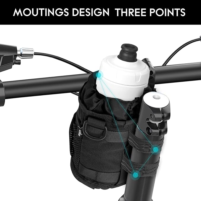 WUVOP Bike Cup Holder, Water Bottle Holder for Bike Handlebar with Mesh Pockets, Universal Cycling Bicycle Water Bottle Drink Cup Cage for Cruiser, Scooter, Mountain Bikes, Road Bikes, Wheelchair