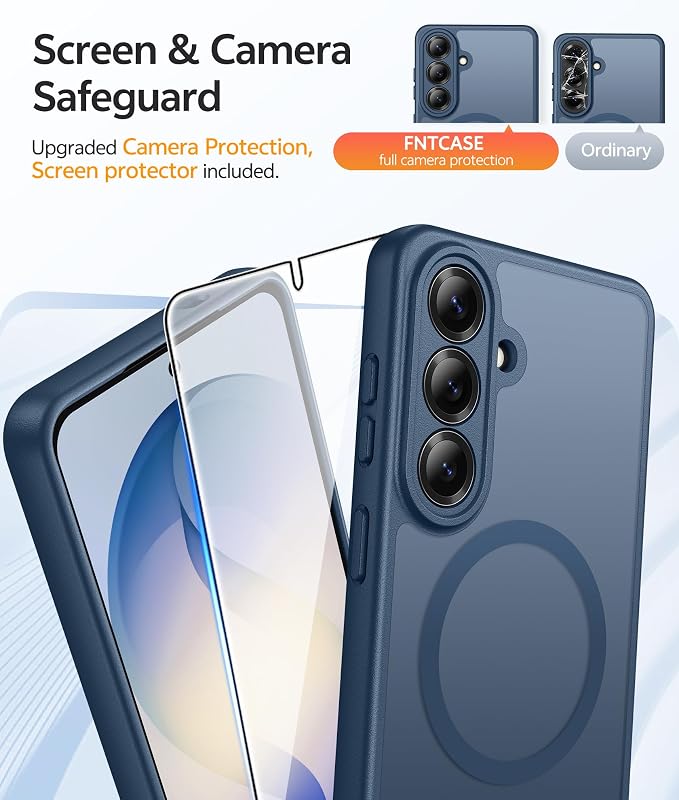 FNTCASE for Samsung Galaxy S26 Case: [Fit for Magsafe] [Full Camera Protection & Screen Protector] Translucent Matte Military Grade - Shockproof Protective Phone Cover for Samsung S 26 - Blue