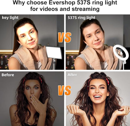 Ring Light with Stand for Streaming - Evershop 10'' Led Desk Lighting with Phone Holder for Laptop,Webcam,Computer Monitor,Circle Lights for Video Recording, Zoom Calls, Online Meetings,Selfie, Makeup