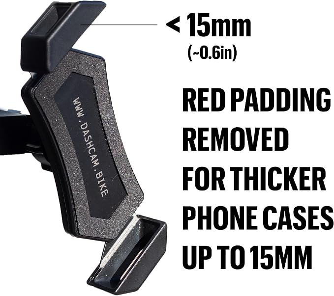 The dashcam.Bike Phone Mount: The Best Bicycle Phone Holder That Reduces Shake Without Blocking Your Camera [Without Red Padding, Designed for Extra Thick Phone Cases]