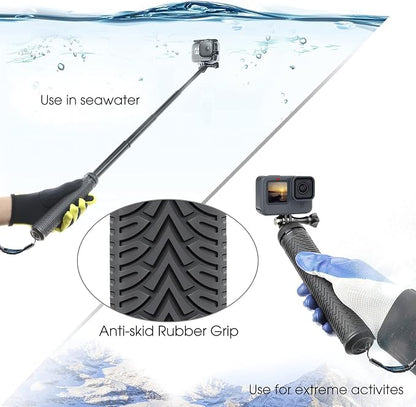 SOONSUN 3in1 Aluminum Waterproof Selfie Stick for GoPro Hero 13 12 11 10 9 8 7 6 5 4, Fusion, Max, Session, Insta360, AKASO, SJCAM, Osmo Action Camera - Extenbale Monopod Pole, Hand Grip, Tripod Stand