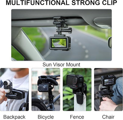 CAPART Magnetic Car Sun Visor Camera Mount for DJI OSMO Action 5 Pro 4 3 Pocket 3 2, GoPro 12 11 10 9, Insta360 X4 X3 X2 GO 3 3S ACE, Action Camera Sunvisor Backpack Clamp Bike Mount, 360° Rotatable