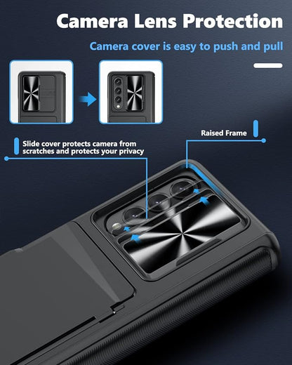 Viaotaily for Galaxy Z Fold 4 Case with Card Holder & Hinge Protection & Slide Camera Lens Cover & Screen Protector, Durable Sturdy Phone Case for Galaxy Z Fold 4 5G 2022 (Black)