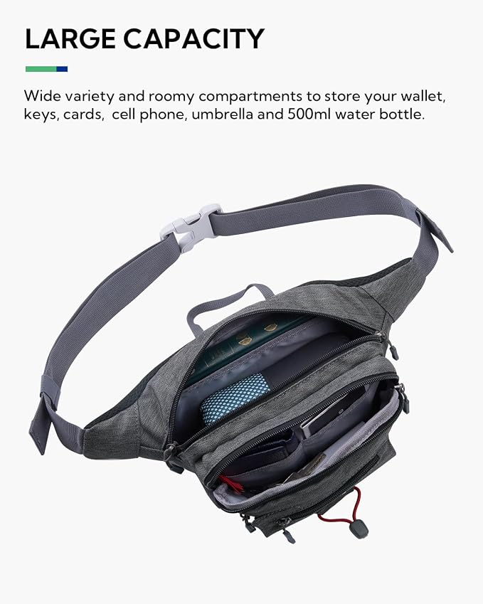 WATERFLY Large Fanny Pack Waist Bag: Multipocket Woman Man Waist Pack Runner Hip Pouch Purse Belt Bag Water Resistant Bum Bag Fit All Phones for Walking Jogging Running Cycling Travelling Hiking