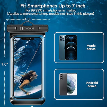 SYNCWIRE [2-Pack Waterproof Case IPX8 Universal Waterproof Phone Pouch Dry Bag Waterproof Phone Case for iPhone 15/14/13/12/11 Pro XS MAX XR X 8 7 6 Samsung S23 S22 S20 and More Up to 7 Inches