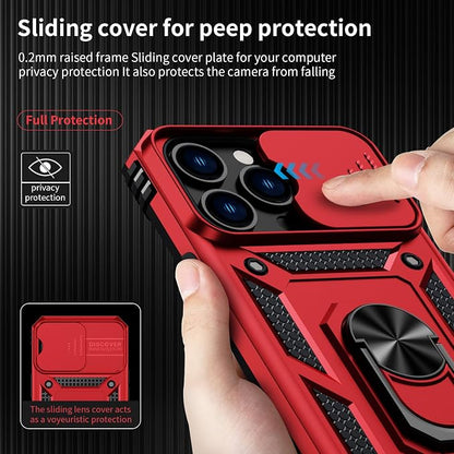 for iPhone 13 Pro Case with Camera Lens Cover, HD Screen Protector, 10 FT Military Grade Drop Protection, Magnetic Ring Holder Kickstand Protective Phone Case for iPhone 13 Pro, Red