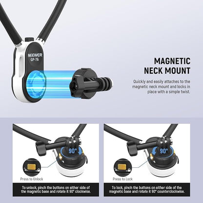 NEEWER GP-76 Magnetic Neck Mount Compatible with GoPro DJI Action Cameras, Quick Release Neck Holder with Air Cushion & Adjustable Chest Strap, Accessories Kit for POV Video Recording Vlogging