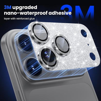 WSKEN for iPhone 17 Pro Camera Lens Protector, [Military Grade Shatterproof] [Strong Adhesion] Metal Aluminum Alloy Tempered Glass Camera Screen Protector，Glitter
