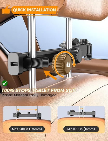 OHLPRO Magnetic Headrest Car Tablet Mount with Foldable Telescopic Arm for iPad Car Holder Back Seat Road Trip Essentials for Kids, Fit for Magsafe Phone iPad Galaxy Tab Tablet Kindle Surface Fire HD