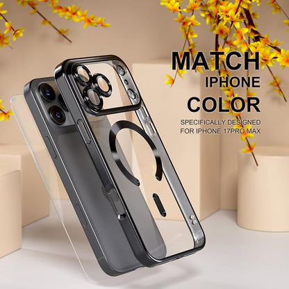Misea Magnetic for iPhone 17 Pro Max Case Compatible with MagSafe [Never Yellowing] [Military Grade Drop Protection] Full Camera Lens Protector Plating Soft Clear Phone Case for Women, Black