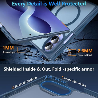 Hensinple Magnetic for Z Fold 8 Case, Samsung Galaxy Z Fold 8 Case[Fit for Mag-Safe ] Translucent Matte Military Grade Rugged Protection Shockproof Protective Hard Phone Cases, Blue