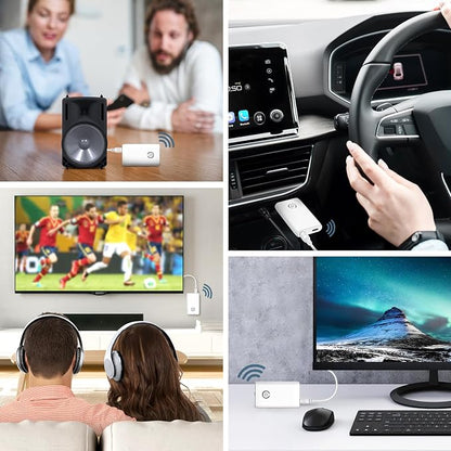 Upgraded Bluetooth 5.3 Transmitter Receiver, 2 in 1 Wireless Bluetooth Adapter, Portable Aux Adapter for Car, Audio Receiver for Laptop, Radio, Headphones, Speakers, TV, White