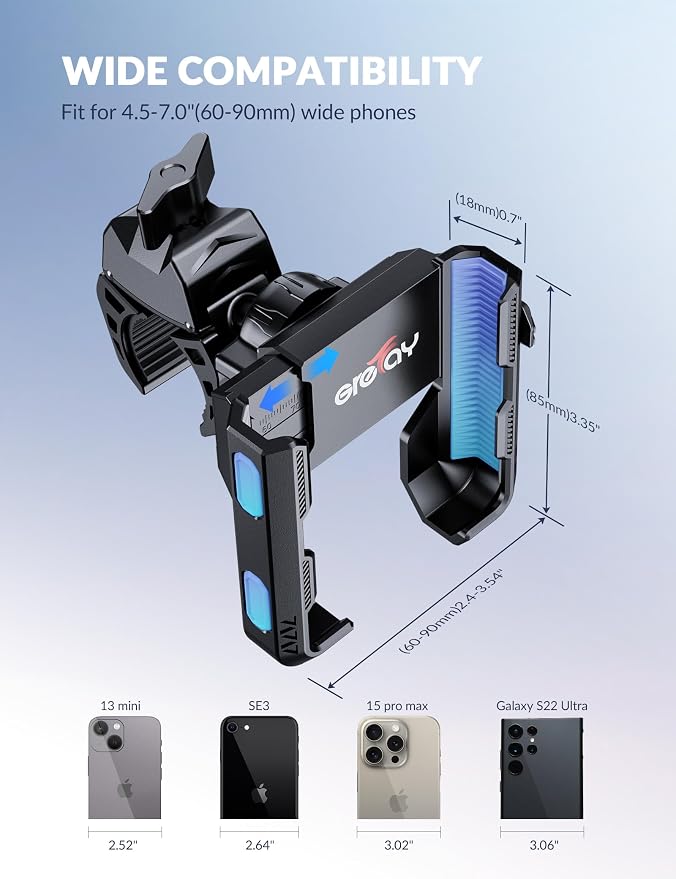 Bike Phone Mount for Electric, Mountain, Scooter, and Dirt Bikes [Camera Friendly] [1s Lock] Universal 360° Bicycle Handlebar Holder for iPhone 15/14/13 Samsung S23/S22 4.5-7" Smartphone (Grey)