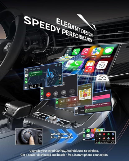 Wireless CarPlay Adapter for Apple iPhone & Android, 2026 Upgraded 2-in-1 Plug and Play Converts Wired to Wireless CarPlay Android Auto, Fast Auto-Connect, Zero Latency with USB/USB-C Port