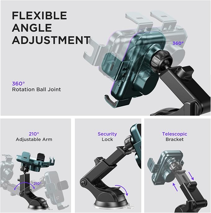 Wireless Car Charger,【7 Colored LED Backlit】 15W Auto Clamping Phone Mount Holder fit for iPhone 15 14 13 12 Mini Pro Max 11 XR XS X, Samsung Galaxy S23 Ultra S22 S21+ S10+ Note 20, etc - Green
