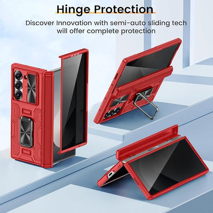 VEGO for Galaxy Z Fold 6 Case with Stand[Screen Protector & Anti-Peeping | Slide Camera Cover &Hinge Protection Full-Body Shockproof Protective Hard PC Privacy Phone Case for Samsung Galaxy Fold 6-Red