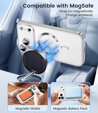 Slim Thin for iPhone 17 Pro Case Clear, Compatible with MagSafe, Built-in Camera Lens Protector, Shockproof Protective Phone Case, Soft Electroplated Magnetic Cover, Silver