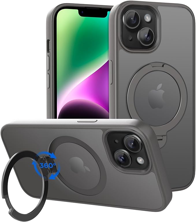 CACOE Magnetic Case for iPhone 13/14 6.1 inch with 360 Rotatable Ring Stand, Compatible with MagSafe Car Phone Mount, Cases Cover Phone Holder for Desk Meeting/Videos