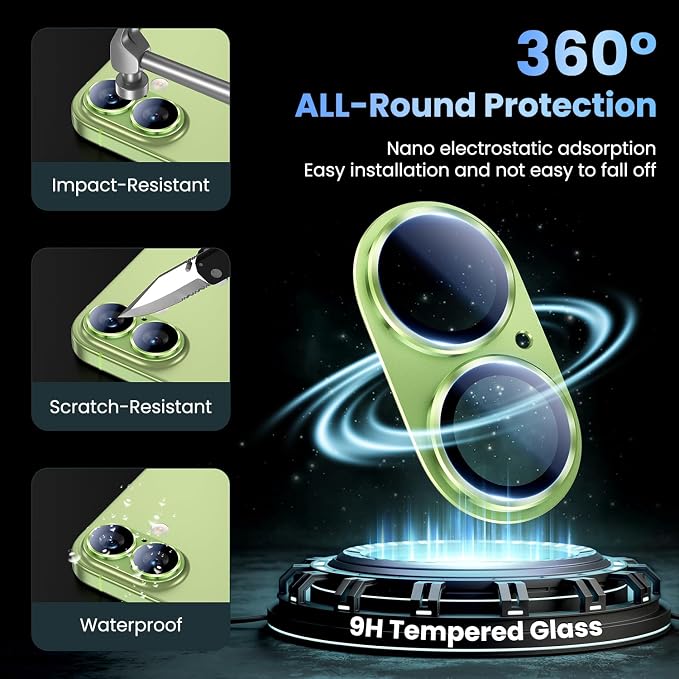Uyiton Compatible with iPhone 17 Camera Lens Protector - [Not Easy to Break][Strong Adsorption][Case-Friendly] Metal Tempered Glass Rear Camera Screen Cover - Sage