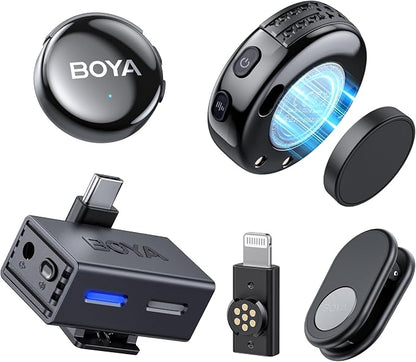 BOYA BOYALINK 3 Wireless Lavalier Microphone for iPhone/Android/Camera/PC/Tablets,AI Noise Cancellation, 48kHz/24Bit Studio Sound,APP Control, 984ft 6h Battery for Vlogging Interview(No Charging Case)