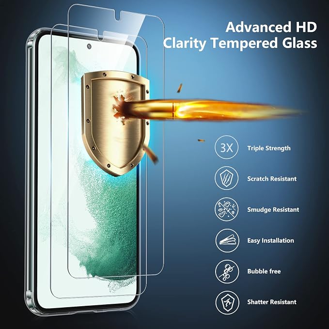 SPIDERCASE Designed for Samsung Galaxy S22 Case, [10 FT Military Grade Drop Protection], 2 Pack [Tempered Glass Screen Protector+Camera Lens Protector] Heavy Duty Shockproof Case, Clear