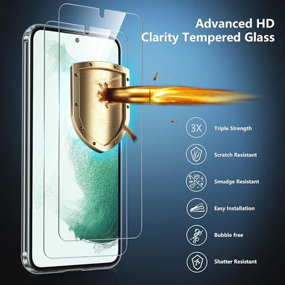 SPIDERCASE Designed for Samsung Galaxy S22 Case, [10 FT Military Grade Drop Protection], 2 Pack [Tempered Glass Screen Protector+Camera Lens Protector] Heavy Duty Shockproof Case, Clear