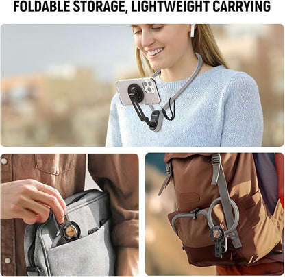 Neewer Magnetic Neck Holder for Action Camera Phone Hands Free Neck Tripod Chest Mount Compatible with GoPro DJI Insta360 iPhone15 Android Neck Phone Holder for POV Vlog, Gray, GP16